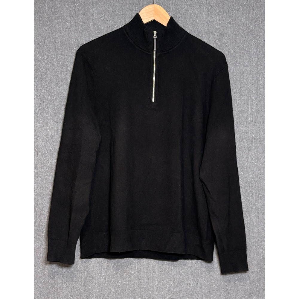 Theory Hilles Black 100% Cashmere Quarter Zip Sweater Mock Neck Sz  M